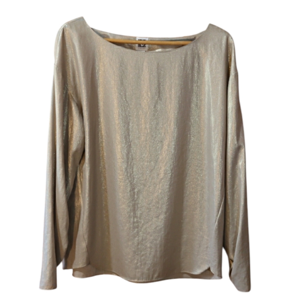 Anne Klein Gold Shinner Sparkly Long Sleeve Blouse Medium